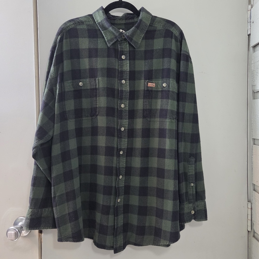 Pacific Outfitters Flannel Shirt Men's 2XL Green Black Plaid Utility Button Up